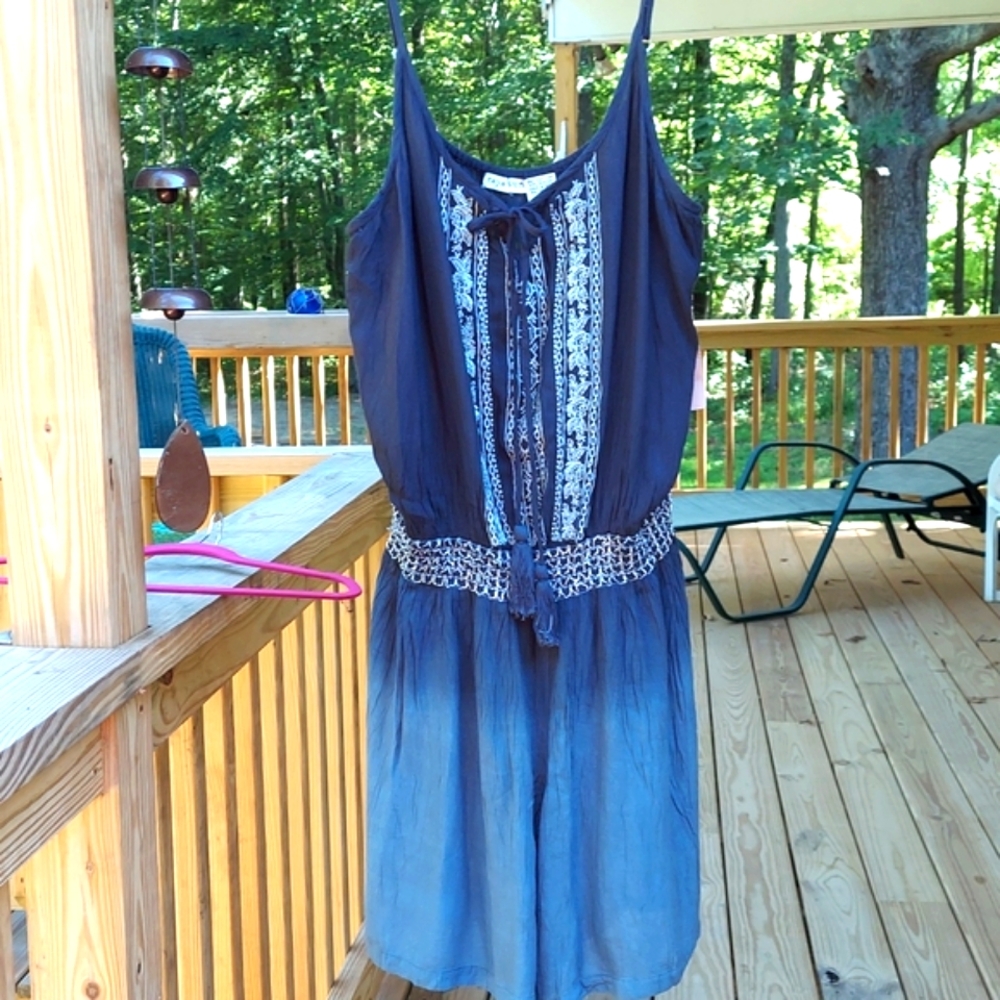 Raya Sun Blue Bohemian Summer Mini Tank One piece Romper Sz L